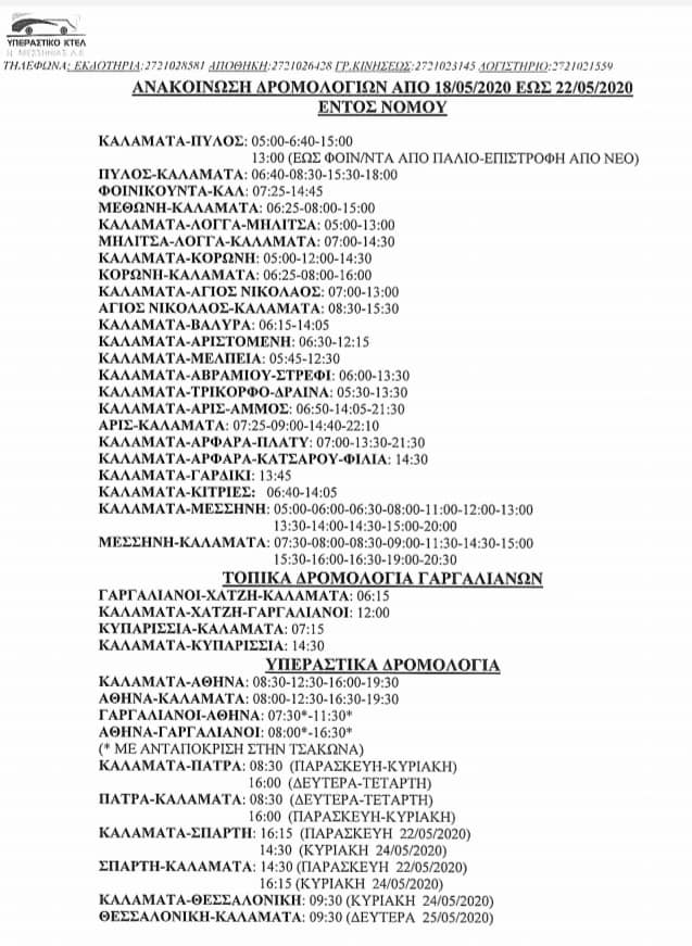 Υπεραστικό ΚΤΕΛ Ν. Μεσσηνίας – Πρόγραμμα δρομολογίων από 18-05 έως 22-05-2020 6