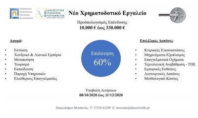«Ενίσχυση της ίδρυσης / εκσυγχρονισμού ΜΜΕ επιχειρήσεων στην Περιφέρεια Πελοποννήσου με έμφαση στην καινοτομία και την ανάπτυξη νέων προϊόντων και υπηρεσιών 1