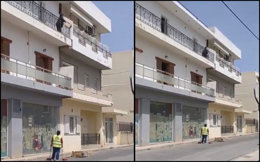 Πετάει σκουπίδια από τον δεύτερο όροφο και λέει στην καθαρίστρια «δουλειά σου είναι» - VIDEO 3