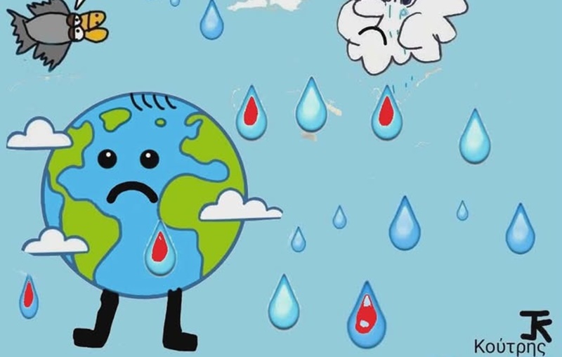 Σκίτσο ειρήνης του Γιάννη Κούτρη μέσα στη θύελλα του πολέμου 1