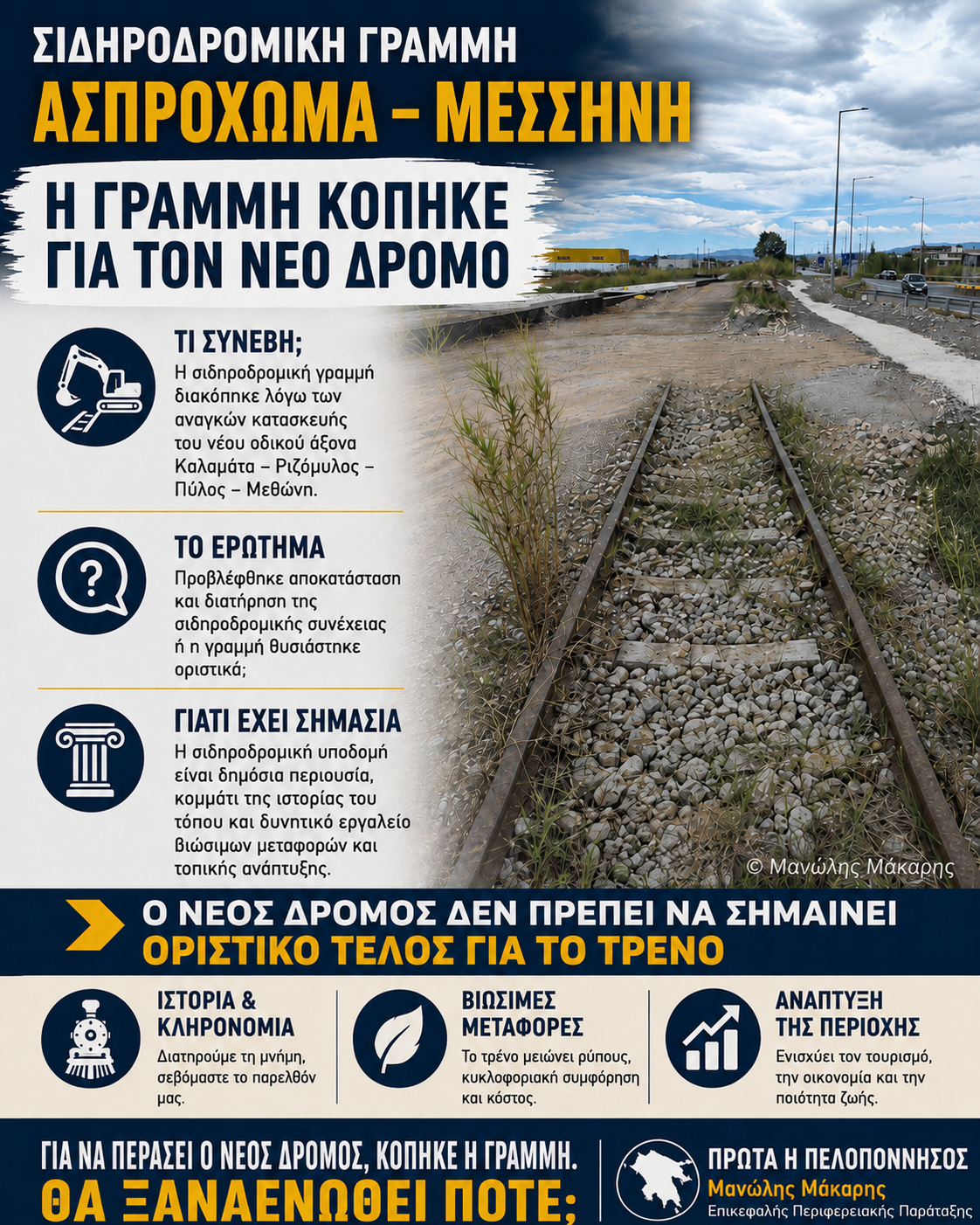 Μάκαρης: Πότε και πώς θα αποκατασταθεί η σιδηροδρομική γραμμή Ασπρόχωμα–Μεσσήνη; 18 Μάκαρης: Πότε και πώς θα αποκατασταθεί η σιδηροδρομική γραμμή Ασπρόχωμα–Μεσσήνη; 7