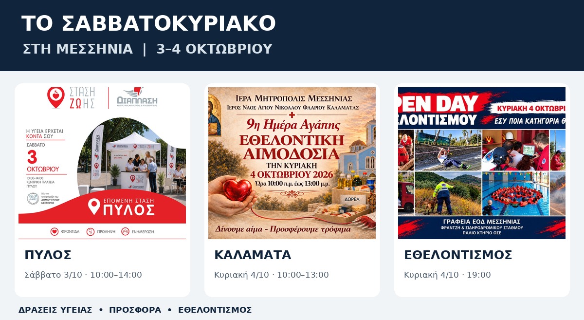 Τι γίνεται στη Μεσσηνία το Σαββατοκύριακο 3–4 Οκτωβρίου: Δράσεις υγείας, μουσική και εθελοντισμός 9